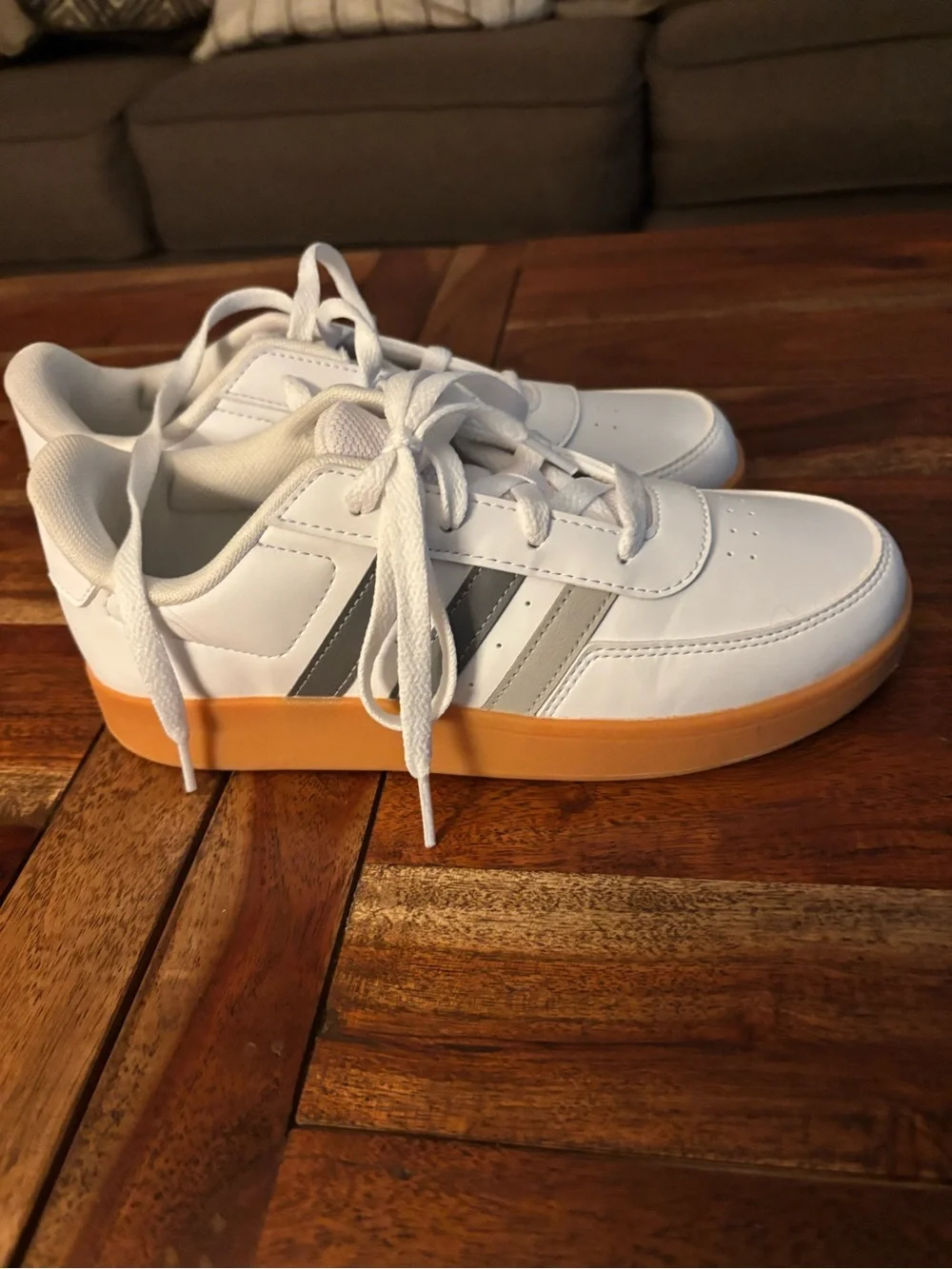 Kids White Adidas Sneakers with Gum Sole - Classic Casual Style